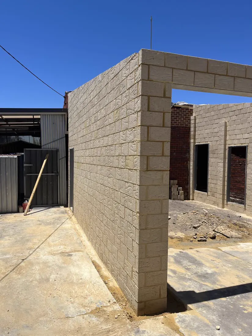 Cream brick wall corner, cleanly laid